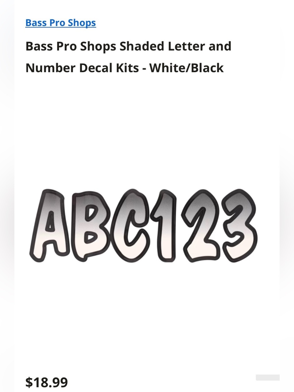 Bass Pro Shops® Shaded Letter And Number Decal Kit ~New~